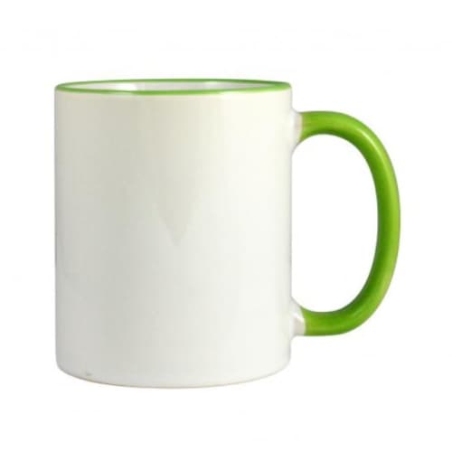 Rim and Handle Full Colour Mugs in White/Light Green