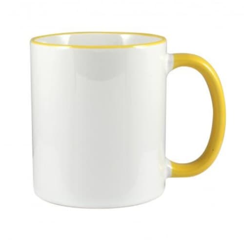 Rim and Handle Full Colour Mugs in White/Light Yellow