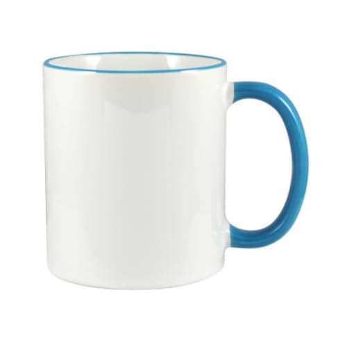 Rim and Handle Full Colour Mugs in White/Light Blue