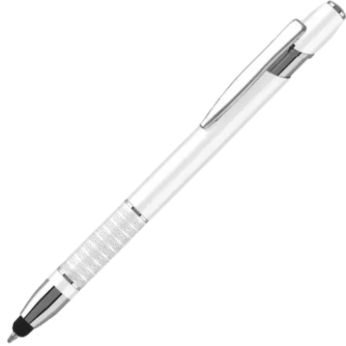 Custom Printed Bella Stylus Ballpens in White from Total Merchandise