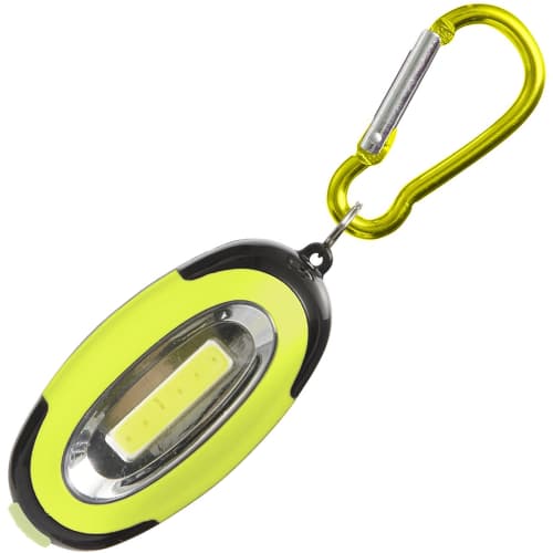 Custom printed 6 LED Light Keychains in black and lime from Total Merchandise