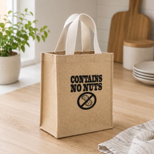 Lifestyle image of the Mini Jute Gift Bags by Promotional Merchandise