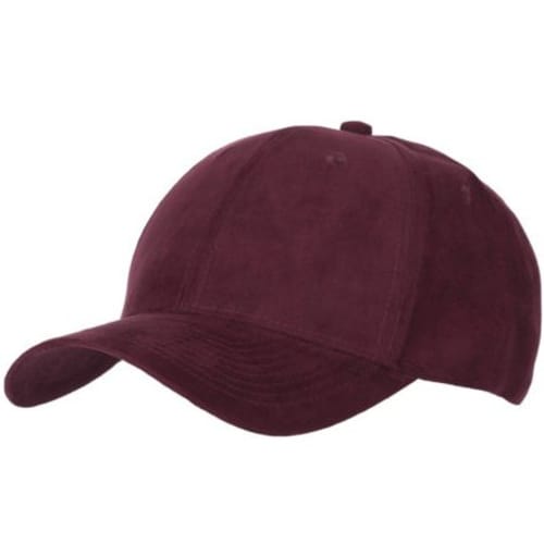 Embroidered 6 Panel Faux Suede Caps in maroon from Total Merchandise