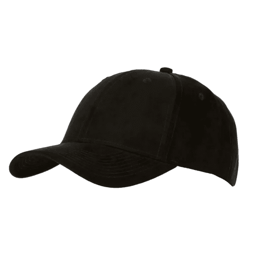 Embroidered 6 Panel Faux Suede Caps in black from Total Merchandise
