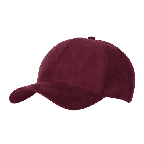 Embroidered 6 Panel Faux Suede Caps in maroon from Total Merchandise