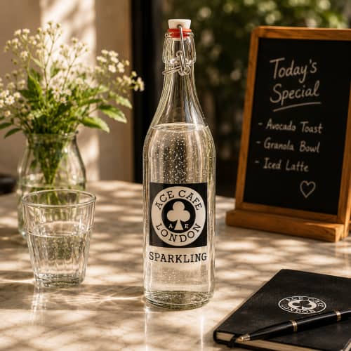 Lifestyle image of the 1 Litre Round Swing Top Glass Bottles by Total Merchandise