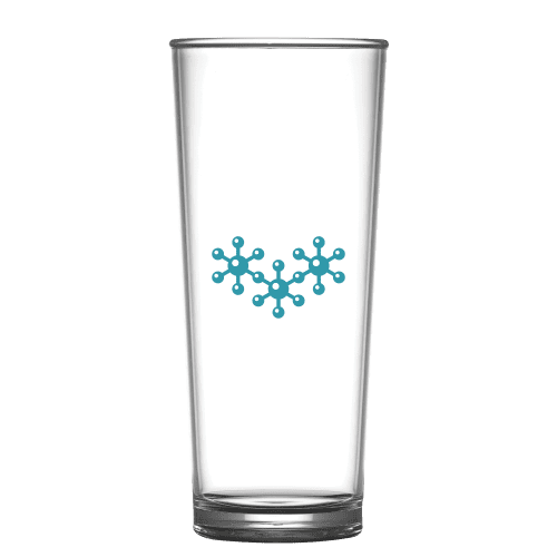 Custom branded recyclable Polycarbonate Pint Glasses with a company logo on the side