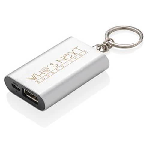 1000mAh Phone Charger Keyrings in Silver