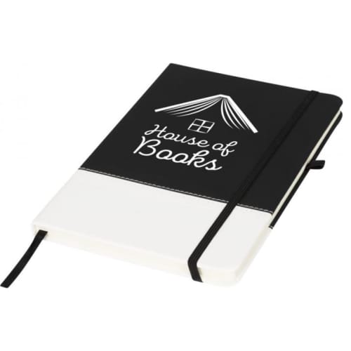 Printed White Band Coloured Notebooks in Black branded with your logo by Total Merchandise