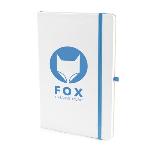 A5 White Soft Touch Notebooks in White/Cyan