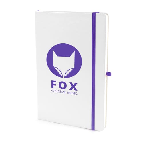 A5 White Soft Touch Notebooks in White/Purple