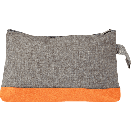 Custom branded Poly Canvas Toiletry Bags in grey with orange trim from Total Merchandise