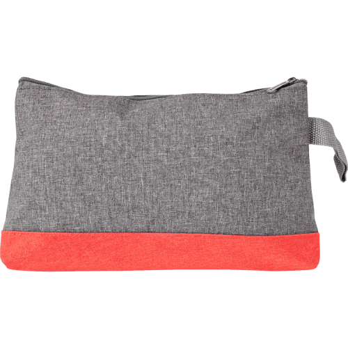 Custom branded Poly Canvas Toiletry Bags in grey with red trim from Total Merchandise