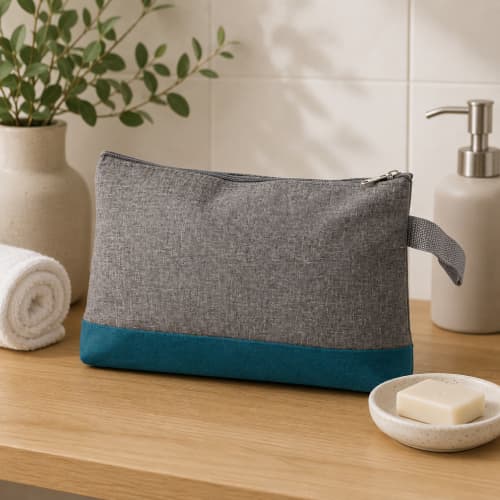 Lifestyle image of the Poly Canvas Toiletry Bags by Total Merchandise