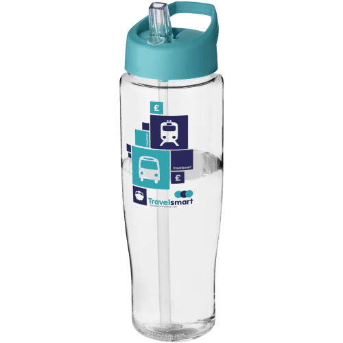 700ml Tempo Spout Lid Sports Bottles in Clear/Aqua