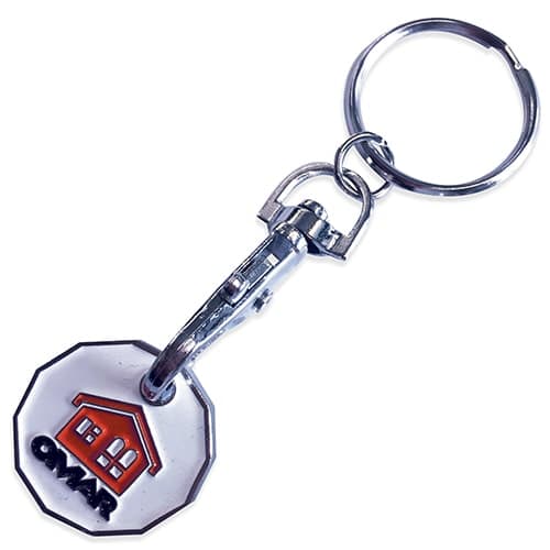 Custom Branded Trolley Coin Token Keyring in Nickel with Enamel Infilled Logo by Total Merchandise