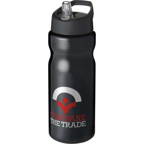 Company branded 650ml Base Sports Bottles in black with a black lid from Total Merchandise