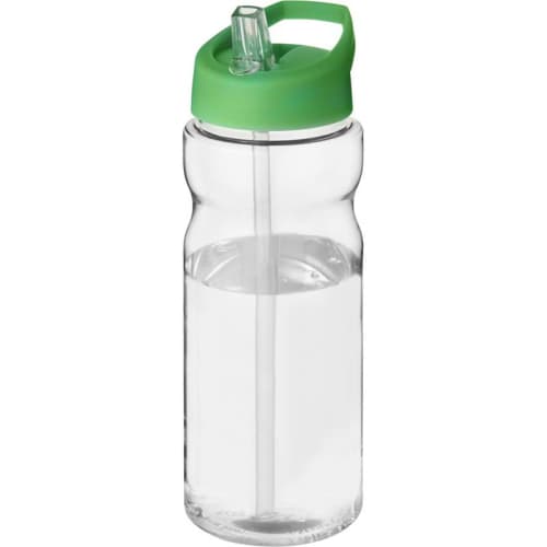 Custom 650ml Base Spout Lid Sports Bottles in clear with a green lid from Total Merchandise