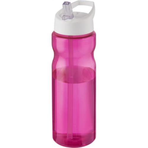 650ml Base Spout Lid Sports Bottles in Transparent Magenta/White