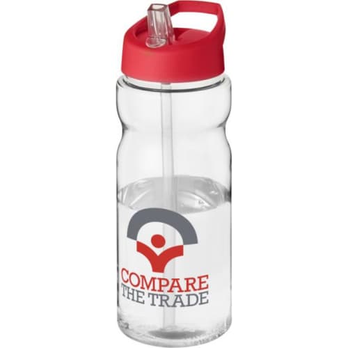 650ml Base Spout Lid Sports Bottles in Clear/Red