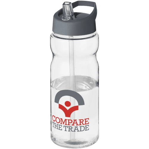 Logo printed 650ml Base Sports Bottles in clear with a grey lid from Total Merchandise