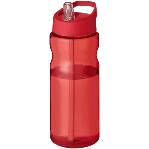 650ml Base Spout Lid Sports Bottles in Transparent Red/Red