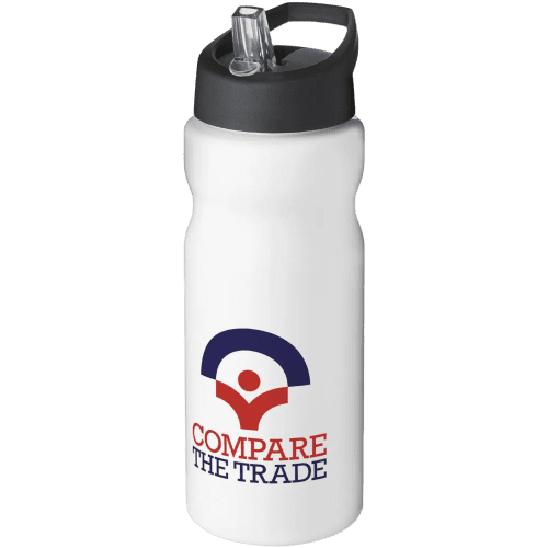Sports Bottles in white with a black lid custom printed by Total Merchandise