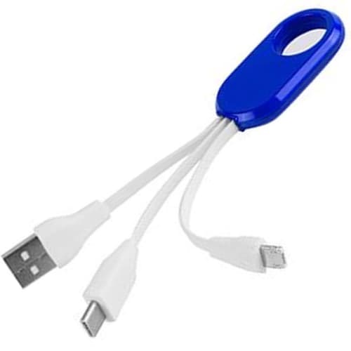 Corporate Branded Multi Adaptor Charging Cables in Blue/White with Logo by Total Merchandise