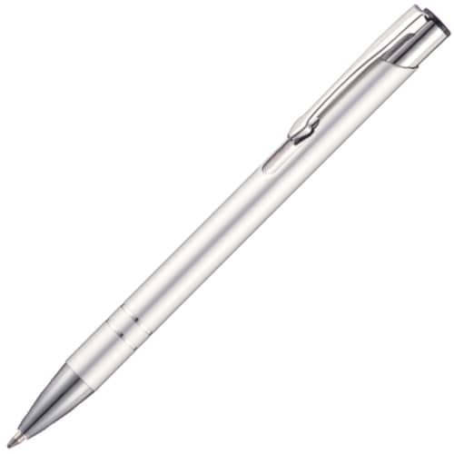 Promotional metal ballpoint pens in metallic silver engraved with your logo from Total Merchandise