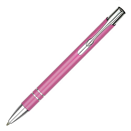 Promotional metal ballpen in solid pink engraved with your logo from Total Merchandise