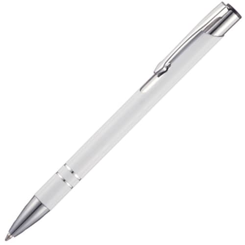 Personalised metal pens in solid white engraved with your logo from Total Merchandise