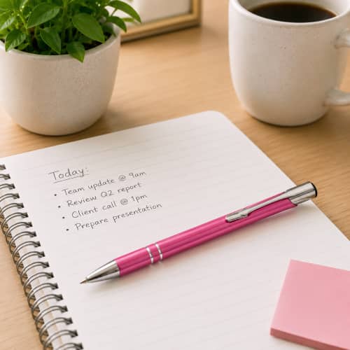 Lifestyle image of the Express Engraved Beck Metal Ballpens by Total Merchandise