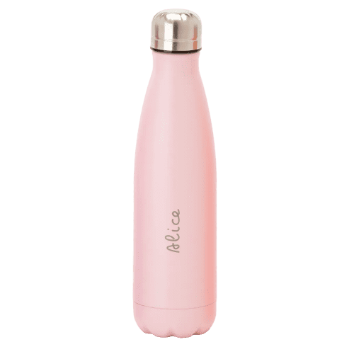Branded Metal Bottles in Powder Coated Light Pink Engraved with Individual Names