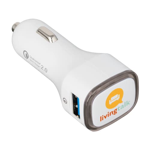 Illuminated Quick Charge USB Car Chargers in White/Black