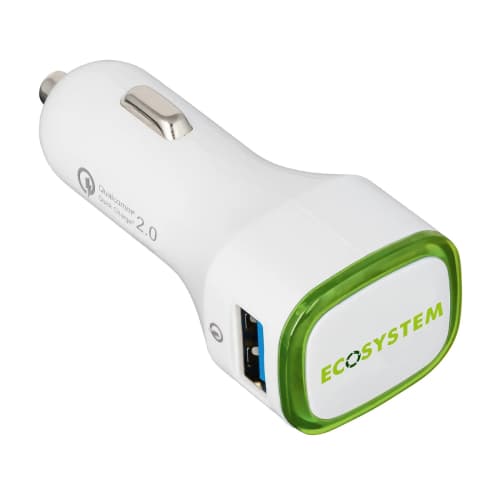 Illuminated Quick Charge USB Car Chargers in White/Green