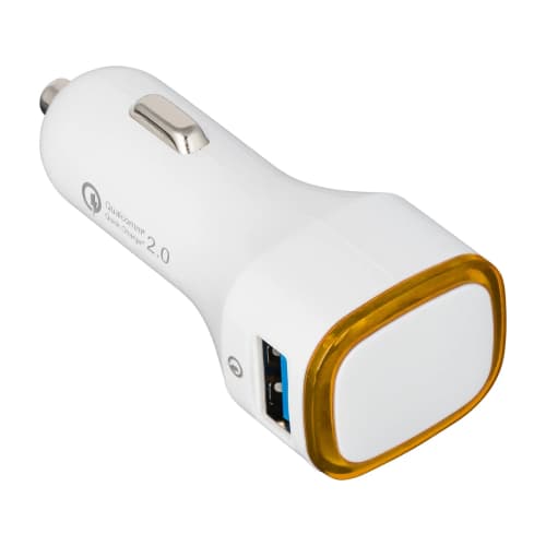 Illuminated Quick Charge USB Car Chargers in White/Orange