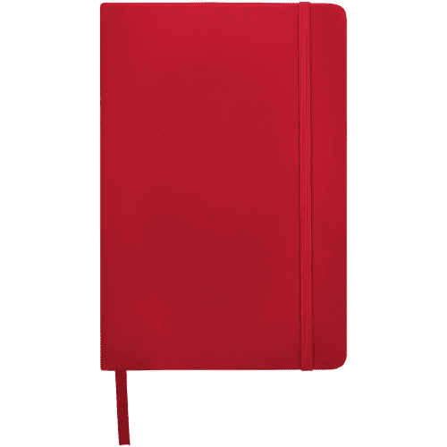Promotional printed A5 Budget Soft Touch Notebooks in red available from Total Merchandise