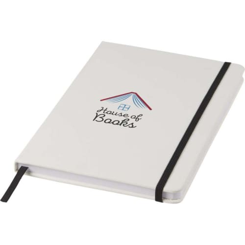 Promotional A5 Spectrum Coloured Strap Soft Touch Notebooks with logos