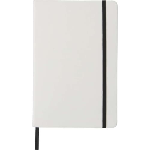 A5 Budget Coloured Strap Soft Touch Notebooks in White/Black