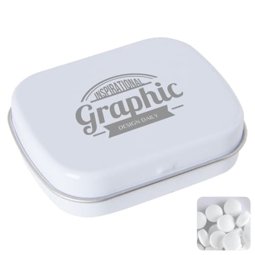 Branded Express Rectangle Mint Tins filled with a printed logo on the lid from Total Merchandise