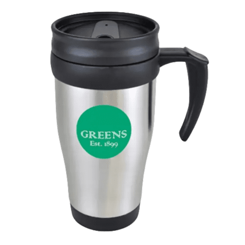 These branded travel mugs feature your artwork printed or engraved!