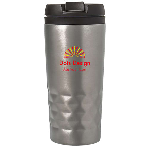 Branded silver stainless steel take out cup printed with a company logo from Total Merchandise