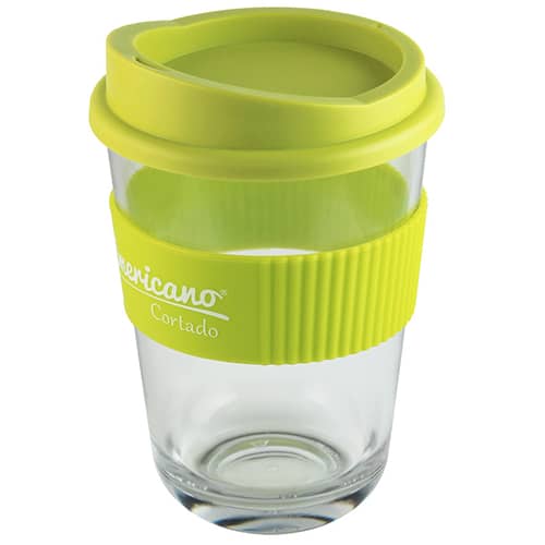 Branded Americano Cortado Take Out Cups in Clear/Lime Green Printed with a Logo by Total Merchandise