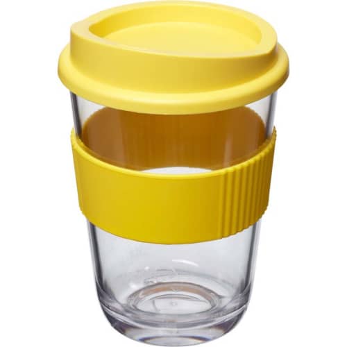 UK Printed Americano Cortado Reusable Coffee Cups in Clear/Yellow from Total Merchandise