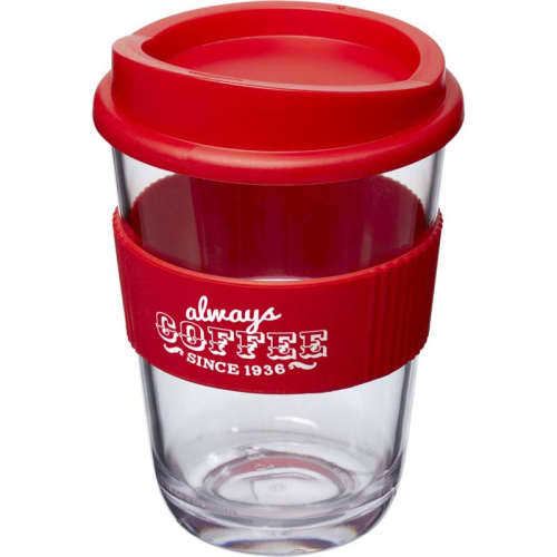 Branded Americano Cortado Reusable Coffee Cups in Clear/Red Printed with a Logo by Total Merchandise