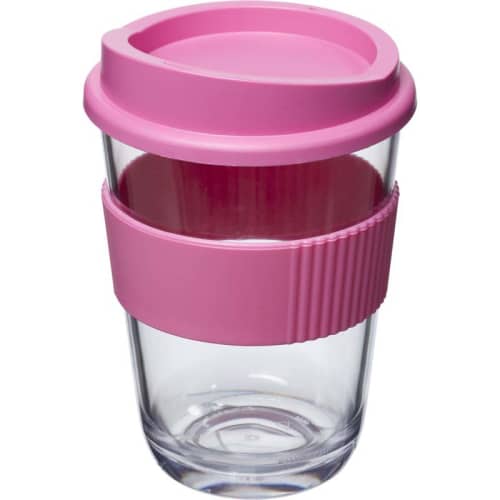 UK Branded Americano Cortado Reusable Coffee Cups in Clear/Magenta from Total Merchandise