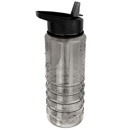 Branded black sports bottle with straw and printed with your logo from Total Merchandise