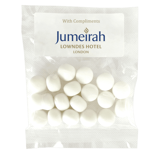 Logo Branded 50g Bag of Sweets in Clear/White printed with your company logo from Total Merchandise