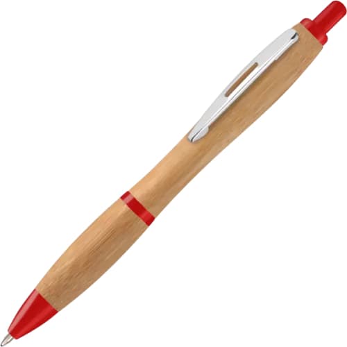 Contour Bamboo Ballpens in Bamboo/Red