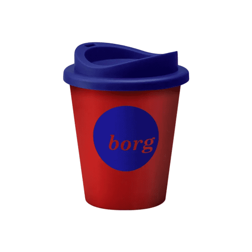 UK Made Promotional Coffee Cups in Red/Blue Printed with a Logo by Total Merchandise